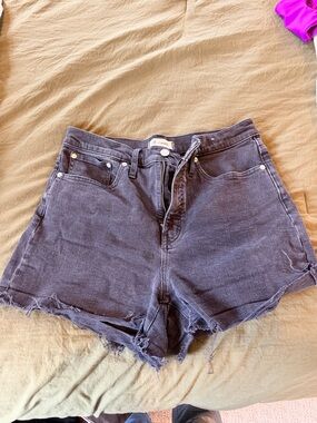 Madewell Black High-Rise Frayed Hem Denim Shorts